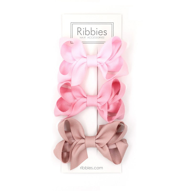 Medium Looped Hair Bows - Pink - Set of 3