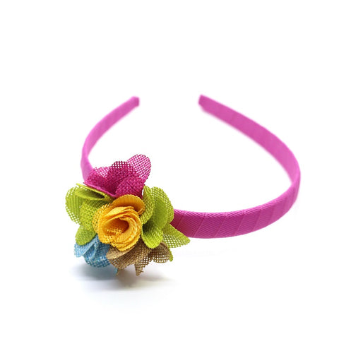 Multi Color Linen Flower Headband - Pink