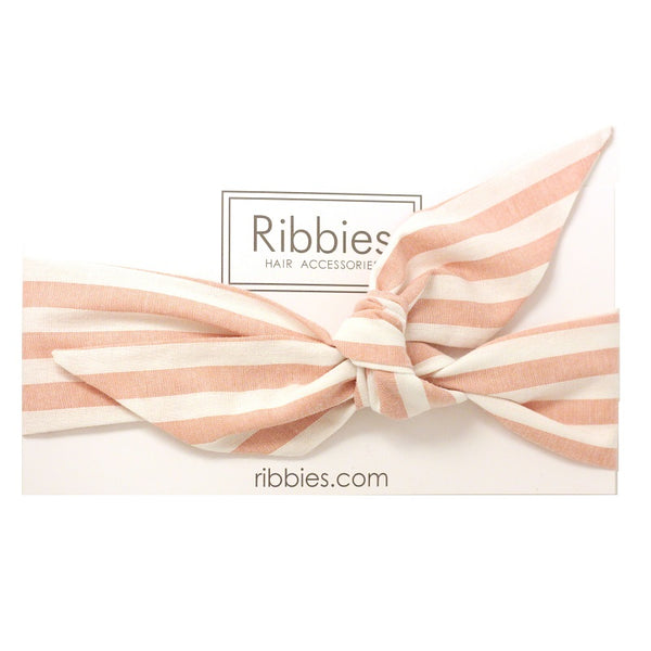 Bow Headband - Stripes - Pink & White