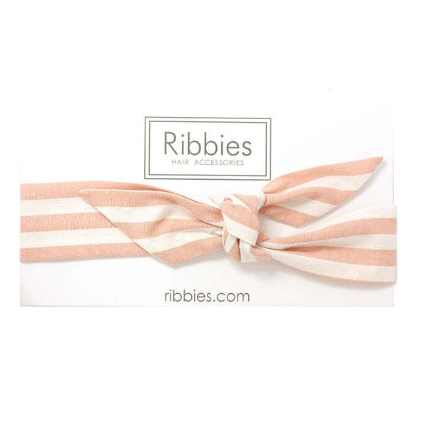 Bow Headband - Stripes - Pink & White