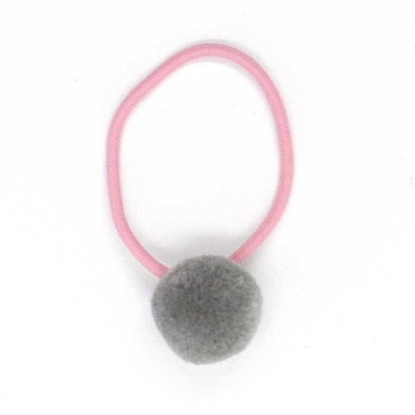 Pom Pom Elastic - Grey on Pastel Pink