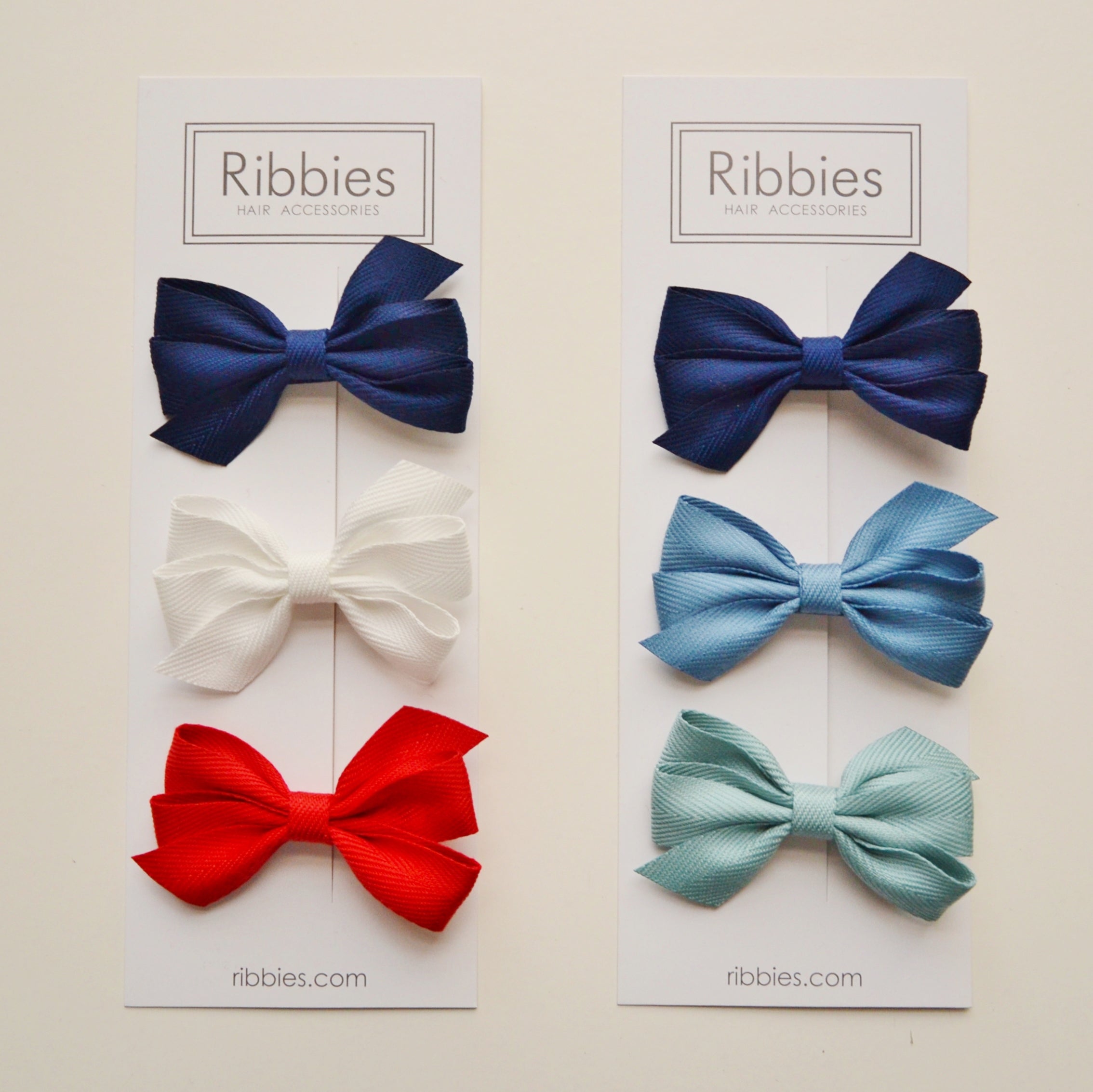 Set of 3 Medium Triple Bows - Navy, White & Red