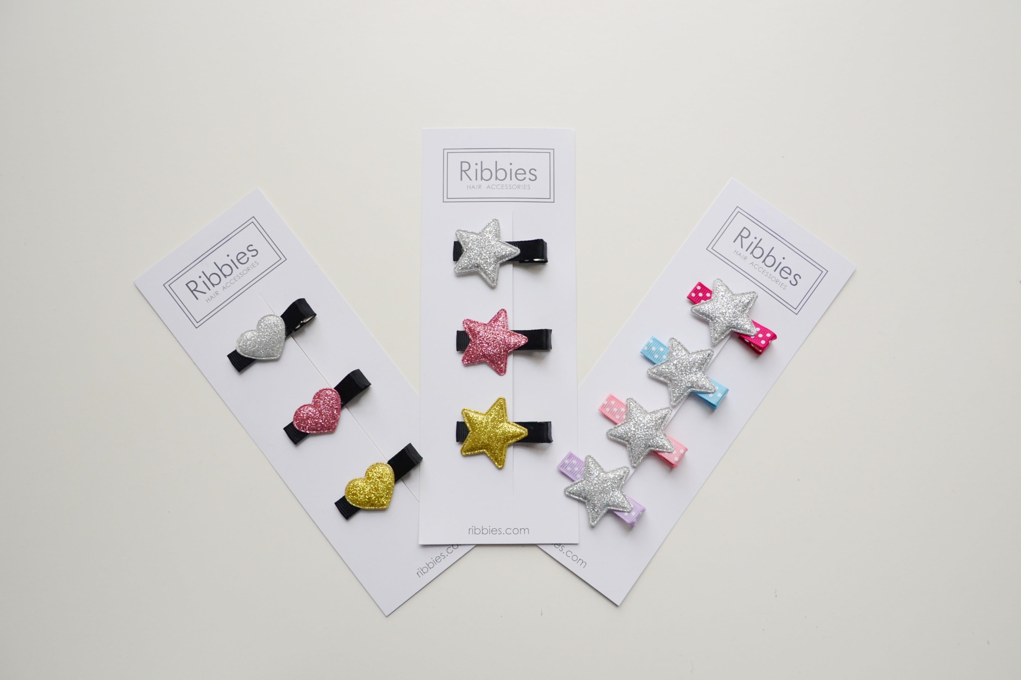 Sparkly Stars on Black Hair Clips - Pink and Gold - Set of 3
