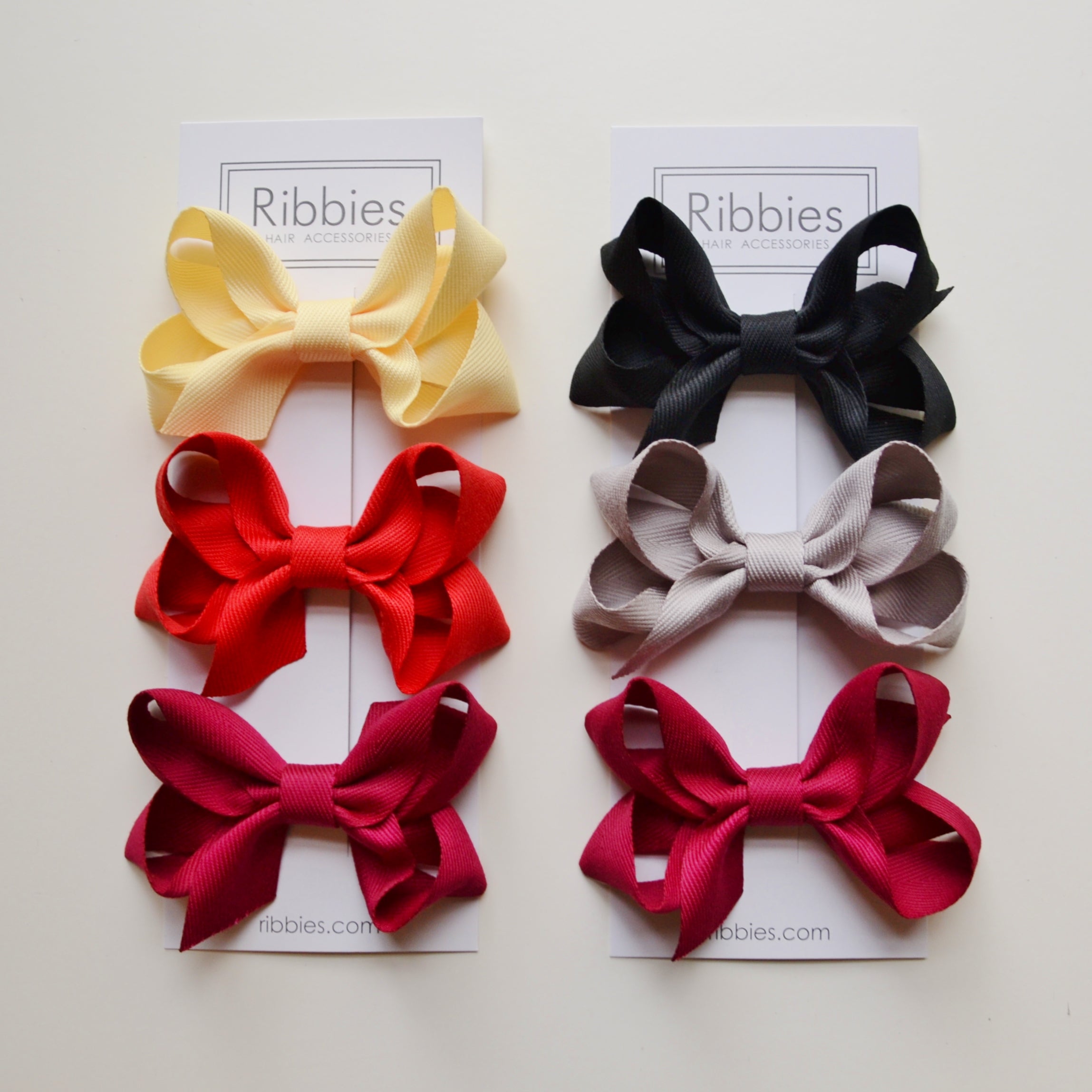 Medium Looped Hair Bows - Yellow, Red & Burgundy - Set of 3