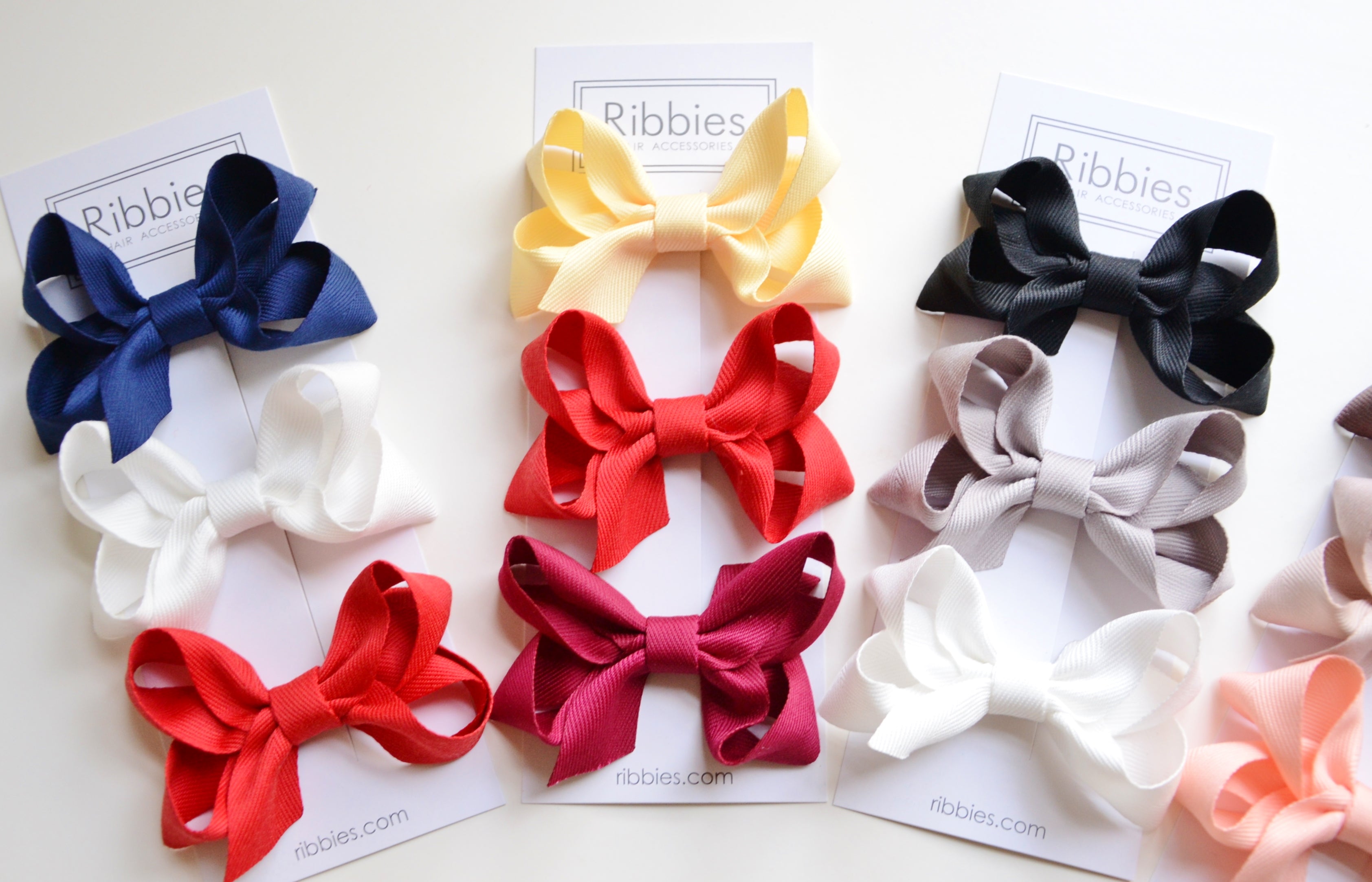 Medium Looped Hair Bows - Yellow, Red & Burgundy - Set of 3