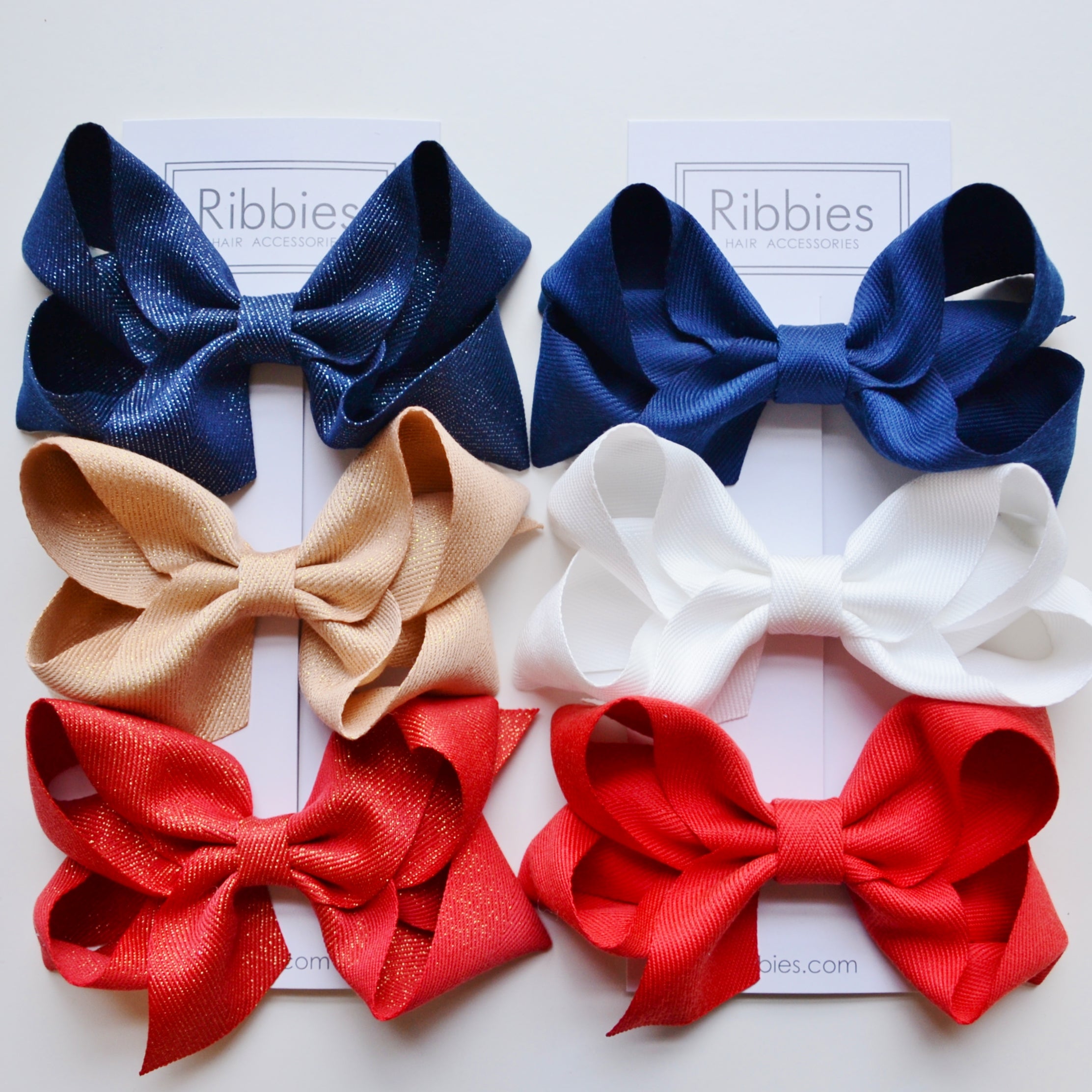Extra Large Sparkly Hair Bows - Navy, Gold & Red - Set of 3