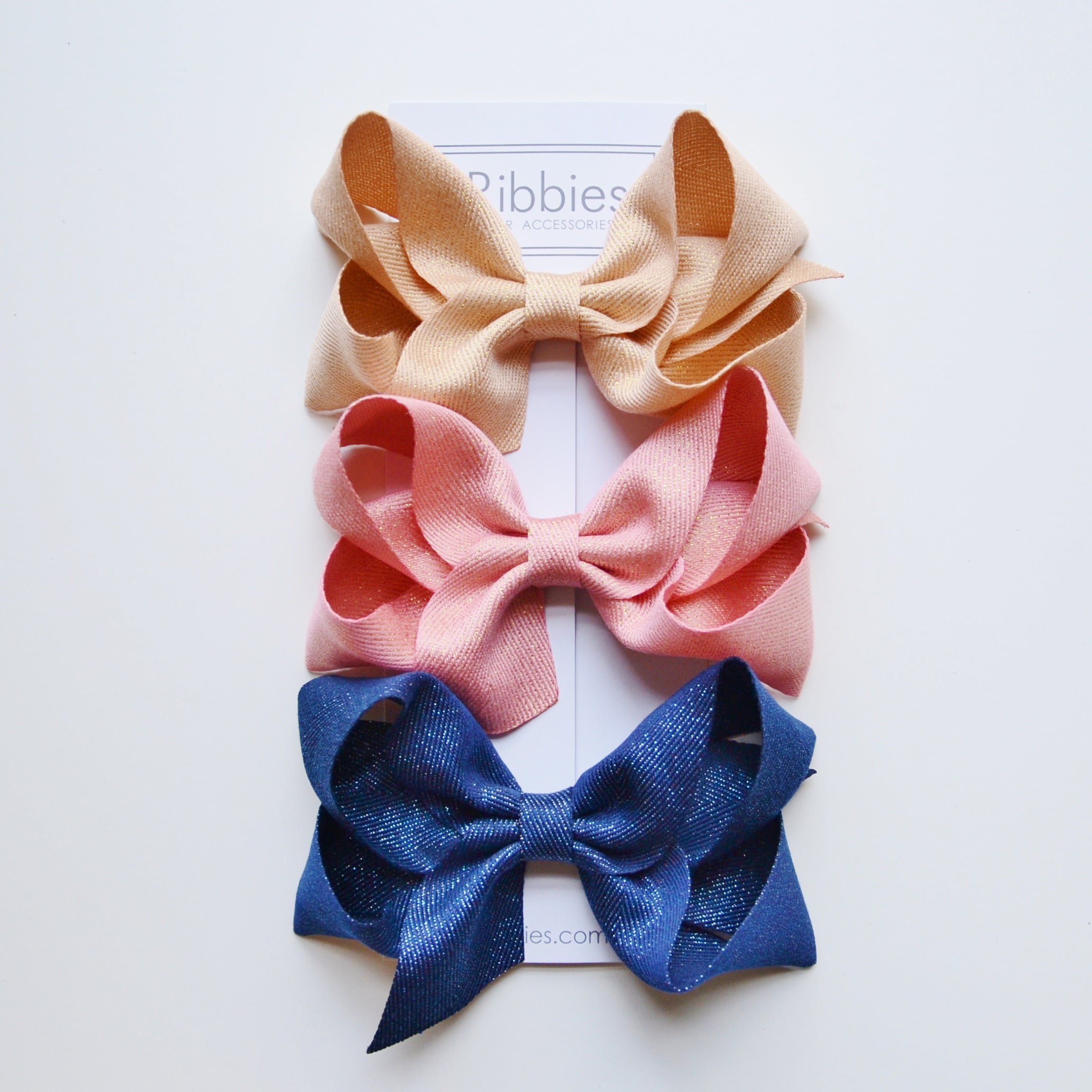 Extra Large Sparkly Hair Bows - Gold, Pink and Navy - Set of 3