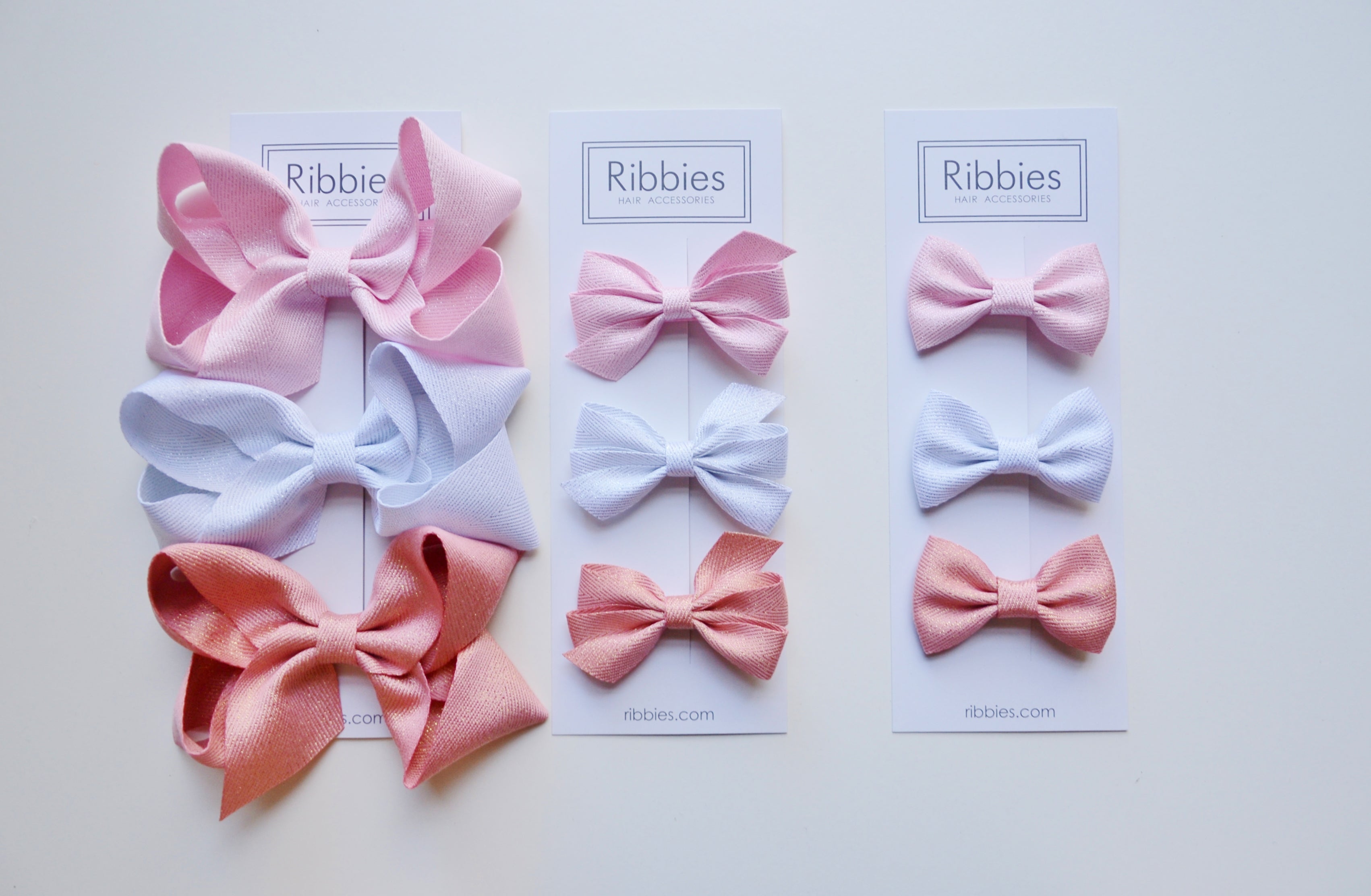 Set of 3 Medium Triple Sparkly Bows - Pastel