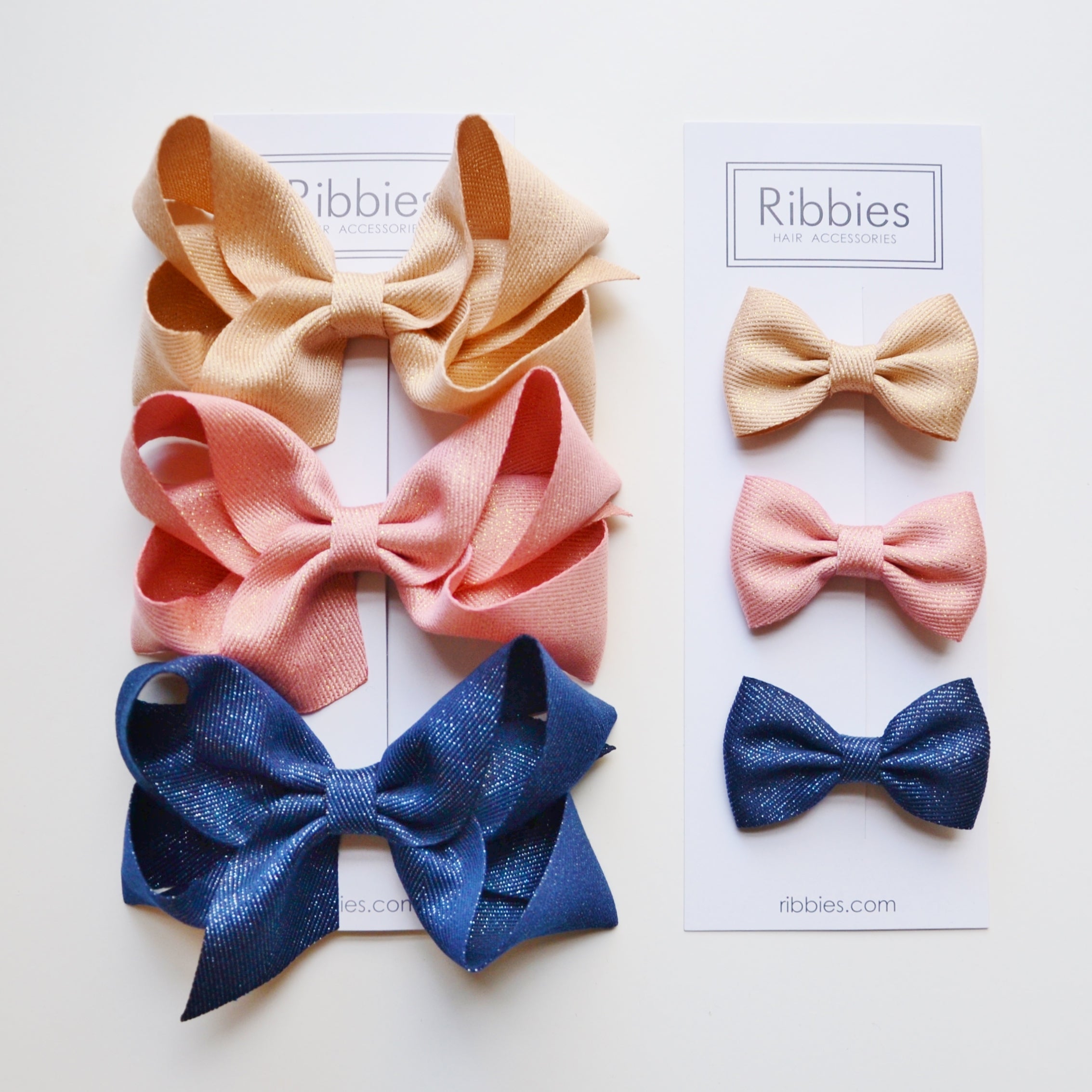 Extra Large Sparkly Hair Bows - Gold, Pink and Navy - Set of 3