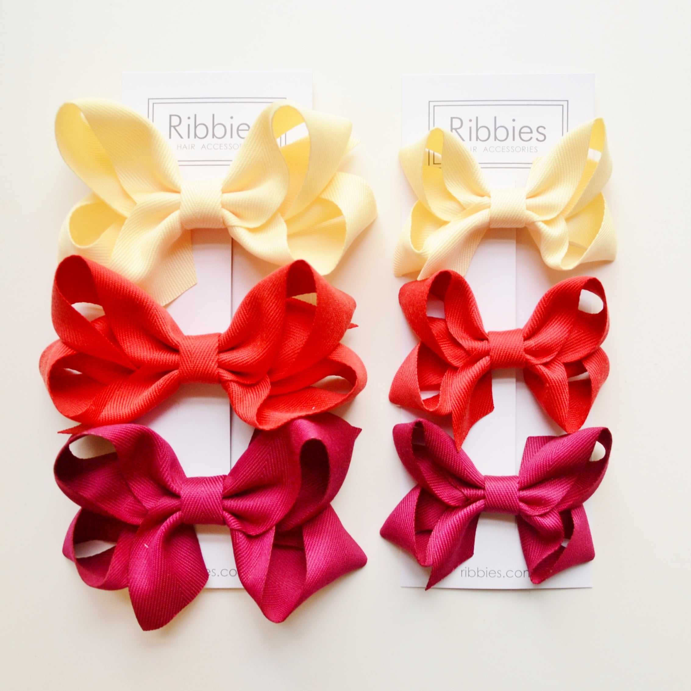 Medium Looped Hair Bows - Yellow, Red & Burgundy - Set of 3