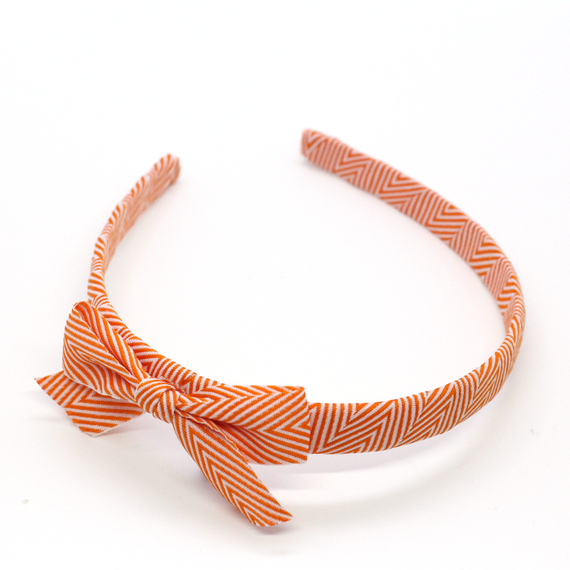 Bow Headband for girl - Orange and white chevron pattern
