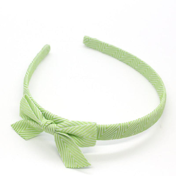 Thin Chevron Bow Headband - Lime