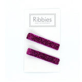 Hair Clips Pair - Sparkle - Hot Pink