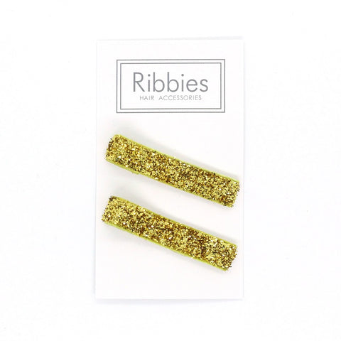 Hair Clips Pair - Sparkle - Gold
