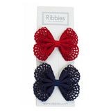 Eyelet Bow Set Navy Red