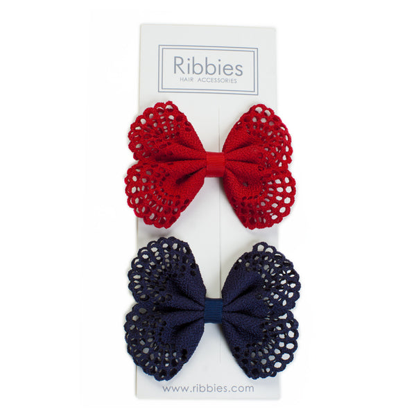Eyelet Bow Set Navy Red