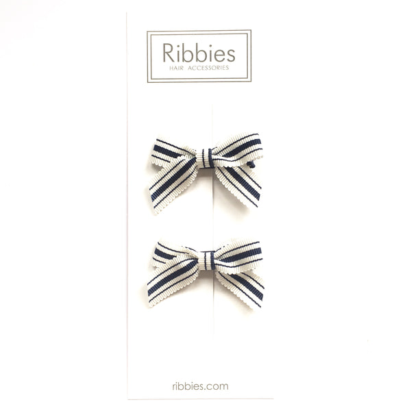 Lauren Bow Pair - Navy & White Stripes - B