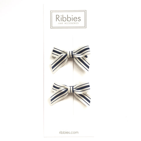 Lauren Bow Pair - Navy & White Stripes - B