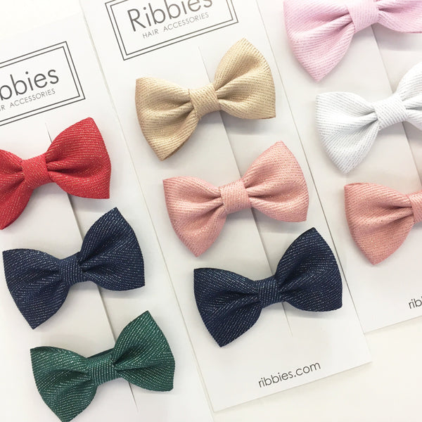 Set of 3 Sparkly Bow Tie Hair Clips - Gold, Pink and Navy
