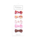 Small Bow Hair Clip Set of 5 - Pink and Mustard